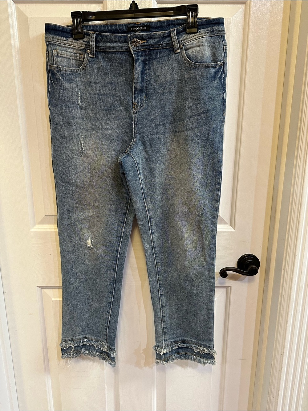 John Mark Light Blue Frayed Hem Cropped Jeans